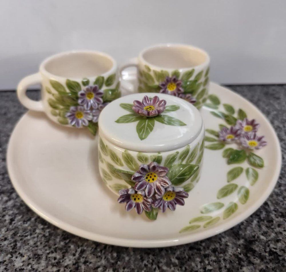 سرویس چای خوری گل برجسته دو نفره | سرامیکی - تصویر 3