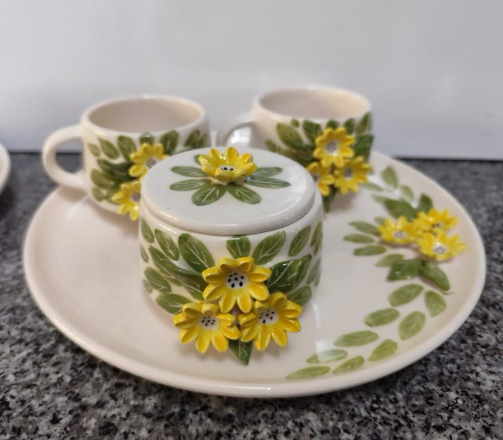سرویس چای خوری گل برجسته دو نفره | سرامیکی - تصویر 2